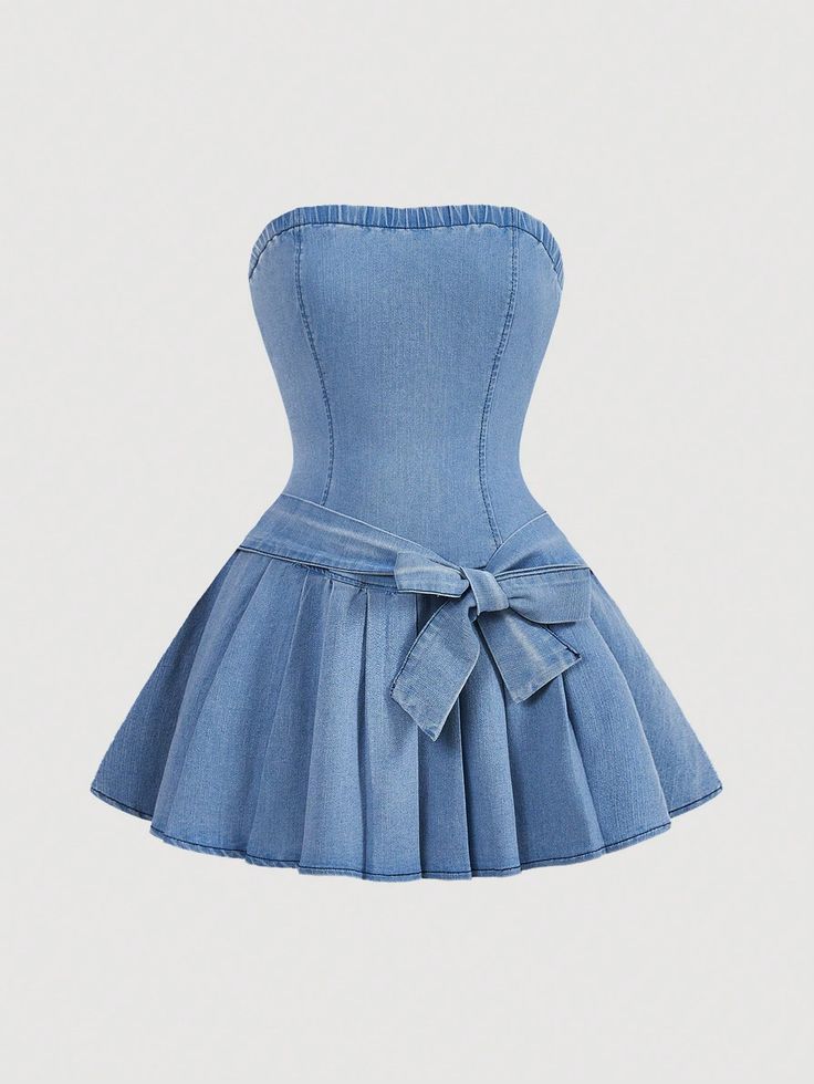 Pleated Denim Tube Dress